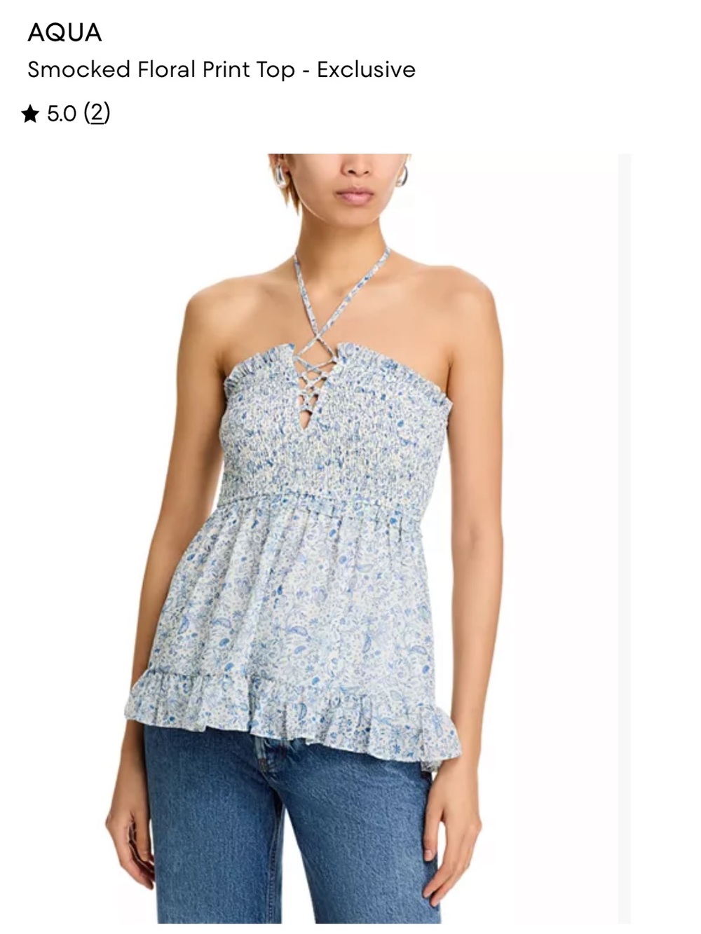 AQUA Smocked Floral Print Top